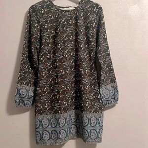 👗Abercrombie & Fitch bohemian paisley floral print green blue puff sleeve…